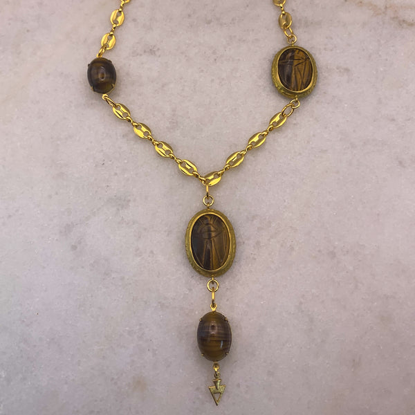 16 Carat Gold Filled Gucci Chain | Tiger’s Eye Scarabs and Cameos | Handmade in Australia
