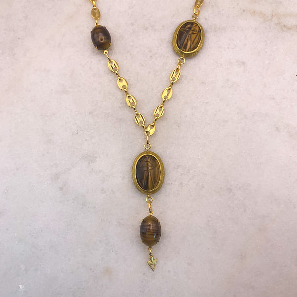 16 Carat Gold Filled Gucci Chain | Tiger’s Eye Scarabs and Cameos | Handmade in Australia