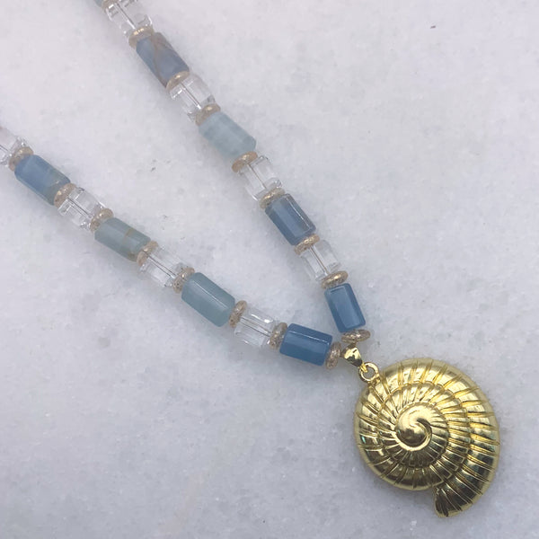 Shell Necklace | Blue Calcite Gemstone | Bohemian Style | Handmade in Australia