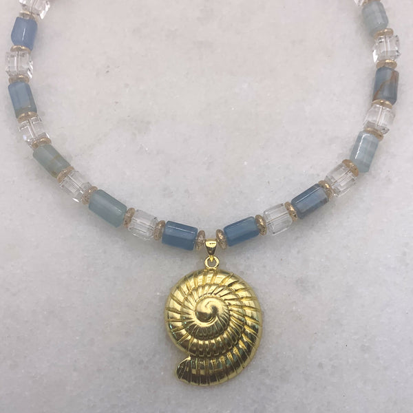 Shell Necklace | Blue Calcite Gemstone | Bohemian Style | Handmade in Australia