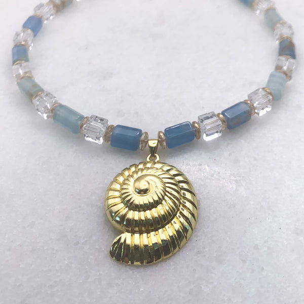 Shell Necklace | Blue Calcite Gemstone | Bohemian Style | Handmade in Australia