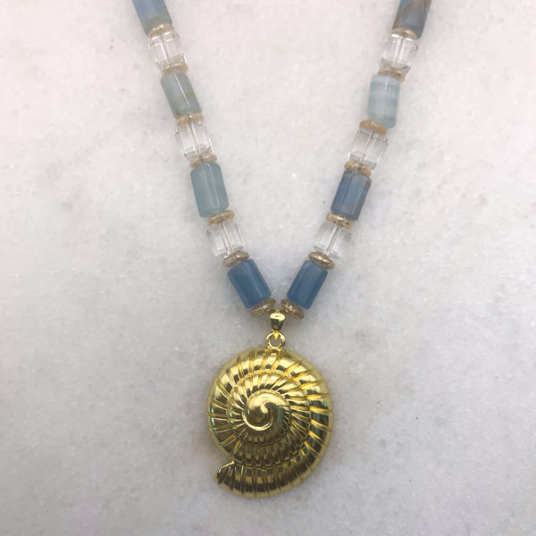 Shell Necklace | Blue Calcite Gemstone | Bohemian Style | Handmade in Australia