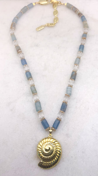 Shell Necklace | Blue Calcite Gemstone | Bohemian Style | Handmade in Australia