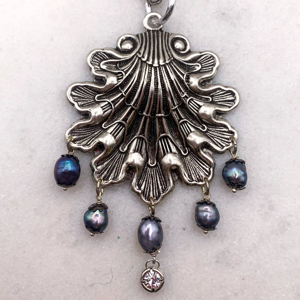 Antique Silver Shell Necklace | Baroque Tahitian Pearls | Handmade in Australia