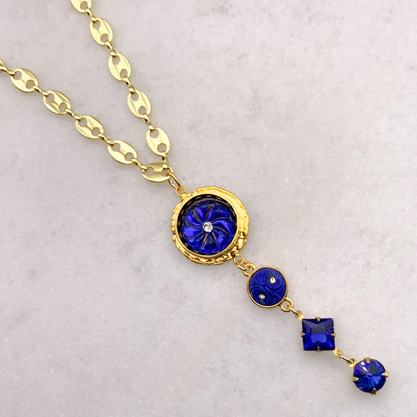 Sapphire Blue Crystal Necklace | Owl | Vintage Style | Handmade in Australia