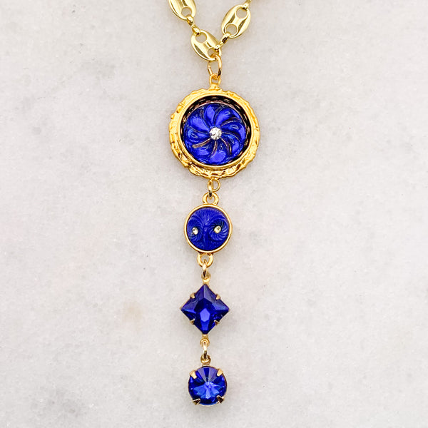 Sapphire Blue Crystal Necklace | Owl | Vintage Style | Handmade in Australia