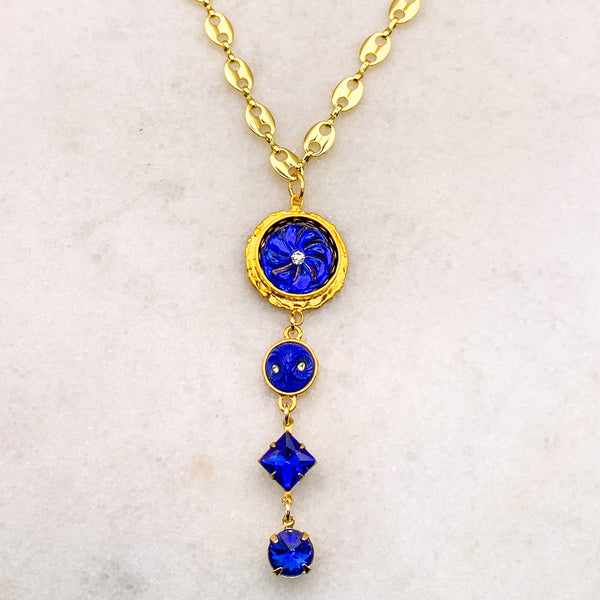 Sapphire Blue Crystal Necklace | Owl | Vintage Style | Handmade in Australia