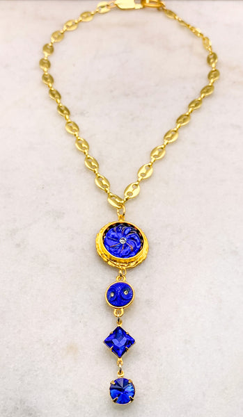 Sapphire Blue Crystal Necklace | Owl | Vintage Style | Handmade in Australia