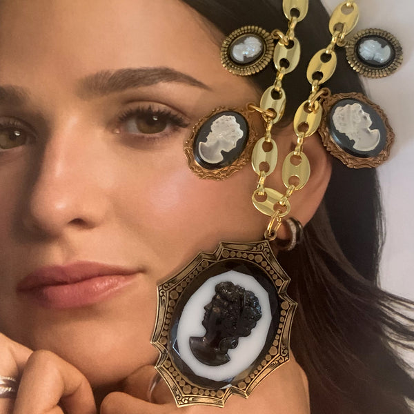 Vintage Cameo Necklace | French Jet and Pearl | Handmade in Australia | Gold Chain 