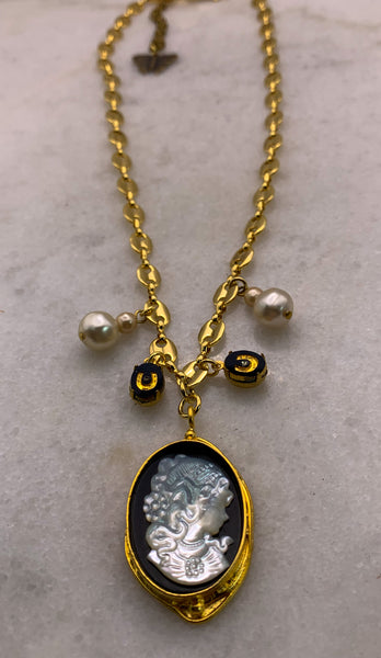 Carved Vintage Cameo | Mother of Pearl | Onyx | Handmade in Australia