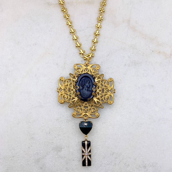 French Jet Cameo | Handmade in Australia | Art Deco Necklace | Gold