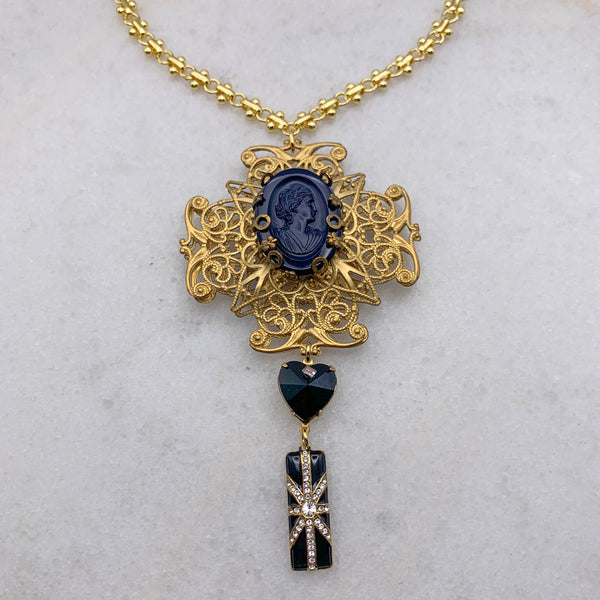 French Jet Cameo | Handmade in Australia | Art Deco Necklace | Gold