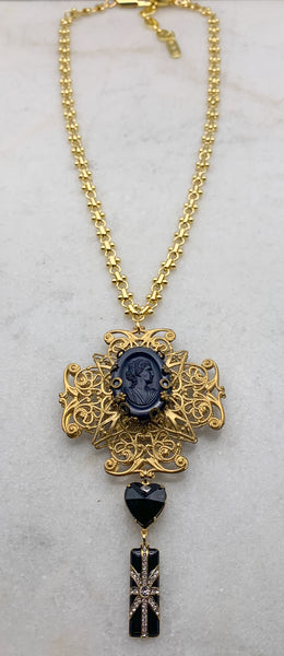 French Jet Cameo | Handmade in Australia | Art Deco Necklace | Gold