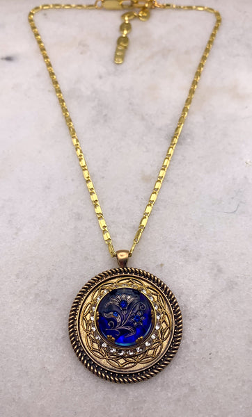 Cobalt Victorian Floral Crystal | Handmade in Australia | Gold Necklace 