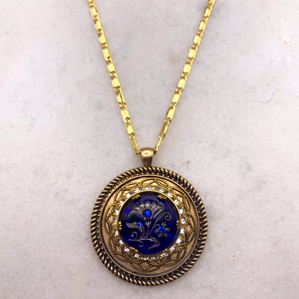 Cobalt Victorian Floral Crystal | Handmade in Australia | Gold Necklace 