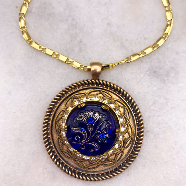 Cobalt Victorian Floral Crystal | Handmade in Australia | Gold Necklace 