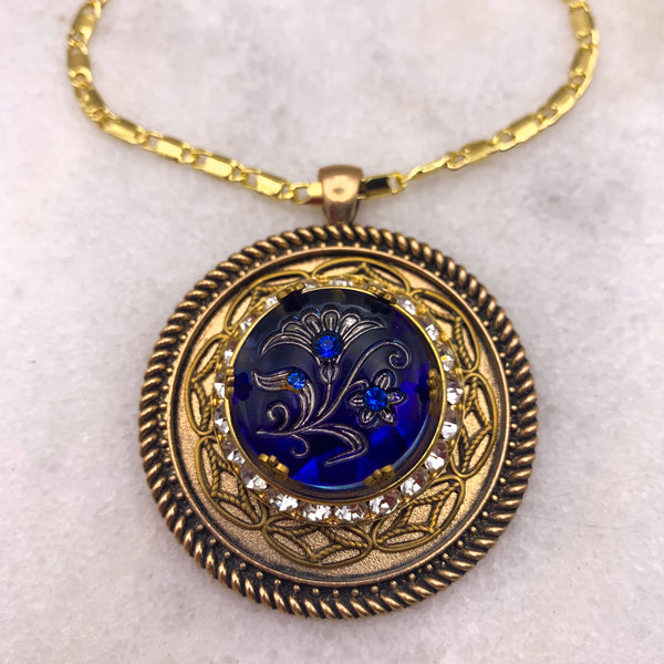 Cobalt Victorian Floral Crystal | Handmade in Australia | Gold Necklace 