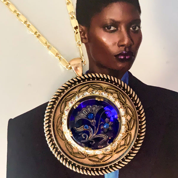 Cobalt Victorian Floral Crystal | Handmade in Australia | Gold Necklace 
