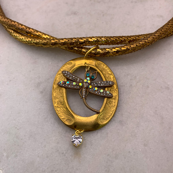 Vintage Crystal Dragonfly | Handmade in Australia | Gold Vintage Necklace | Hollywood Glamour