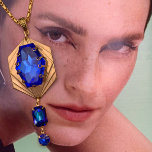 Blue Crystal Necklace | Gold | Vintage Style | Handmade in Australia