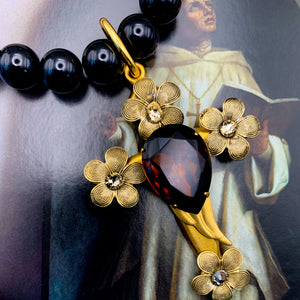 Golden Cross Necklace | Onyx Beads | Topaz Crystal | Handmade in Australia