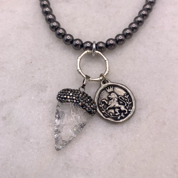 Rock Crystal | Hematite | Lion Medallion | Handmade in Australia