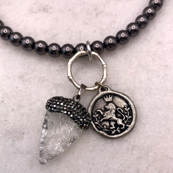 Rock Crystal | Hematite | Lion Medallion | Handmade in Australia