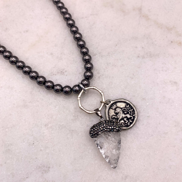 Rock Crystal | Hematite | Lion Medallion | Handmade in Australia