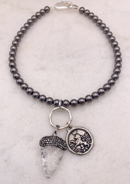 Rock Crystal | Hematite | Lion Medallion | Handmade in Australia