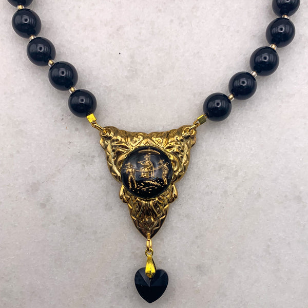 French Jet Necklace | Gold | Oriental Vintage Cameo | Handmade in Australia