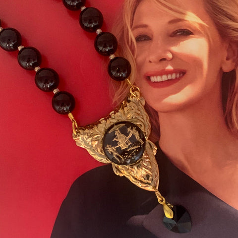 French Jet Necklace | Gold | Oriental Vintage Cameo | Handmade in Australia