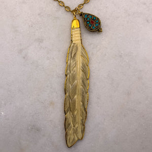 Carved Bone Feather | Vintage Gucci Chain | Vintage Tibetan Turquoise and Coral Bead | Handmade in Australia 