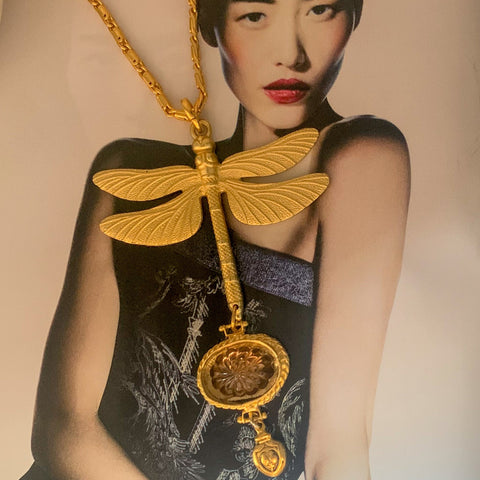 Dragonfly Necklace | Topaz |18 Carat Gold Handmade in Australia 