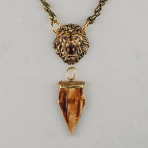 Lion Necklace | Vintage Tibetan Talisman | Topaz Crystal | 24 Carat Gold Filled Chain.
