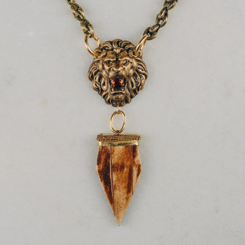 Lion Necklace | Vintage Tibetan Talisman | Topaz Crystal | 24 Carat Gold Filled Chain.