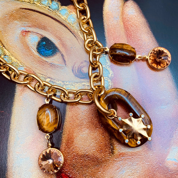 Gold Heavy Chain | Tigers Eye | Handmade in Australia | Topaz Crystal
