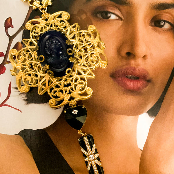 French Jet Cameo | Handmade in Australia | Art Deco Necklace | Gold