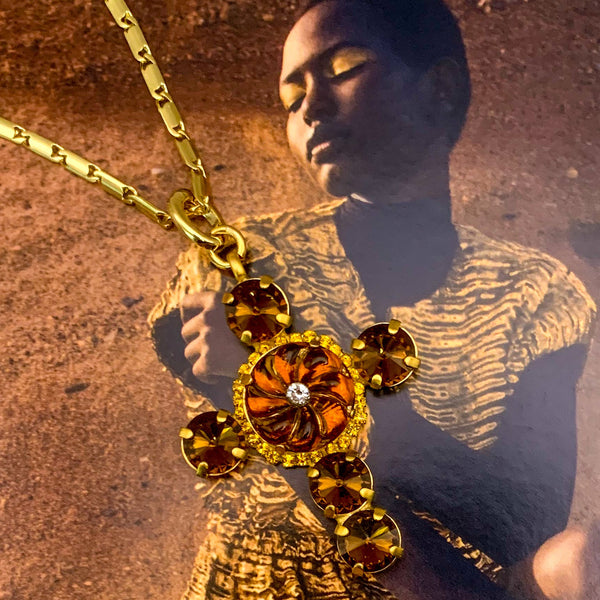 Gold Cross Necklace | Vintage Crystals | Topaz | Handmade in Australia