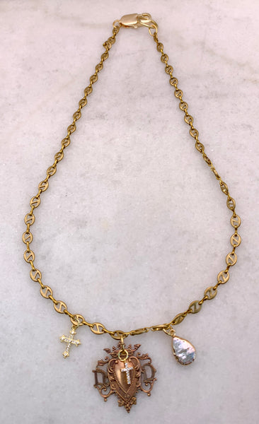 Vintage French Heart | Baroque | Freshwater Pearl | Gold Cross | Handmade in Australia