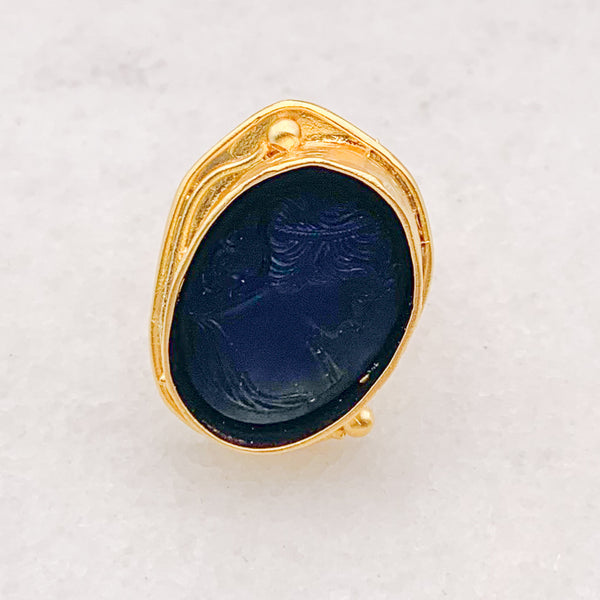 French Jet Cameo Ring | Gold Filled | Adjustable | Handmade in Australia 