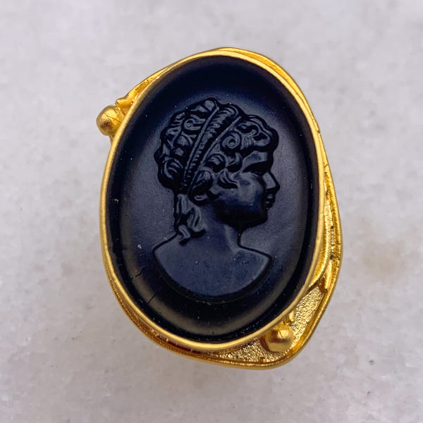 French Jet Cameo Ring | Gold Ring | Handmade in Australia 