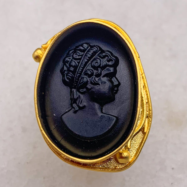 French Jet Cameo Ring | Gold Ring | Handmade in Australia 