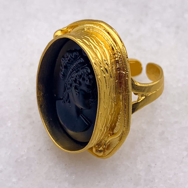 French Jet Cameo Ring | Gold Ring | Handmade in Australia 