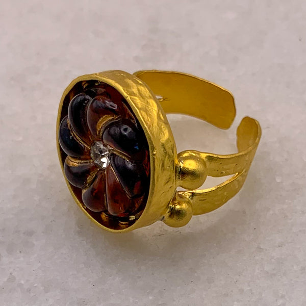 Vintage Topaz Jewelled Crystal | Gold Filled Ring | Adjustable | Handmade in Australia 