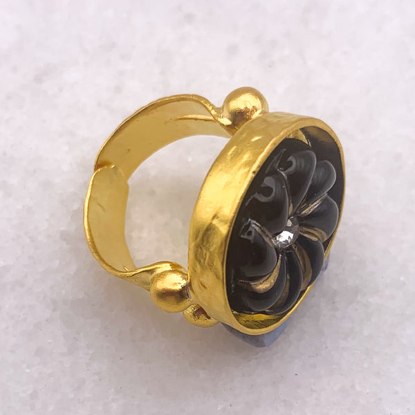 Gold-Filled Ring | Vintage Venetian Glass | Jet and Gold