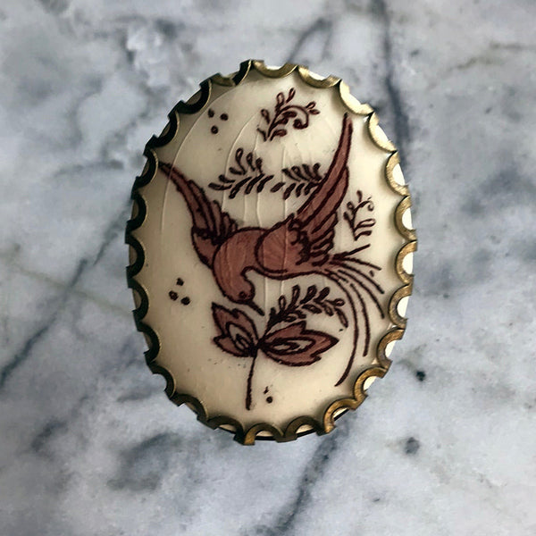 Beautiful Vintage Hand Enamelled Bird Adjustable Ring