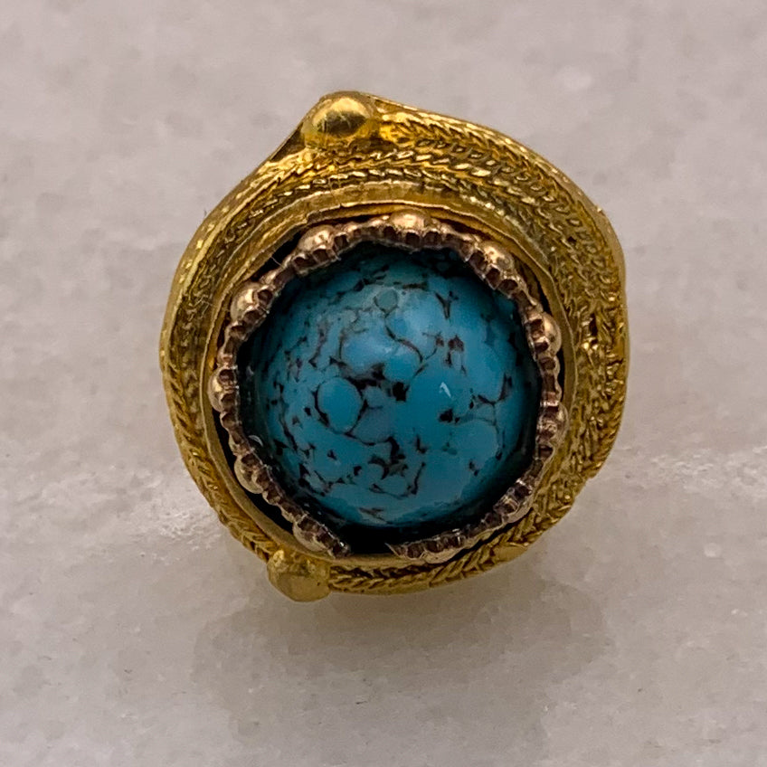 Turquoise Matrix Domed Cameo Ring | Gold Filled | Adjustable | Handmade in Australia 