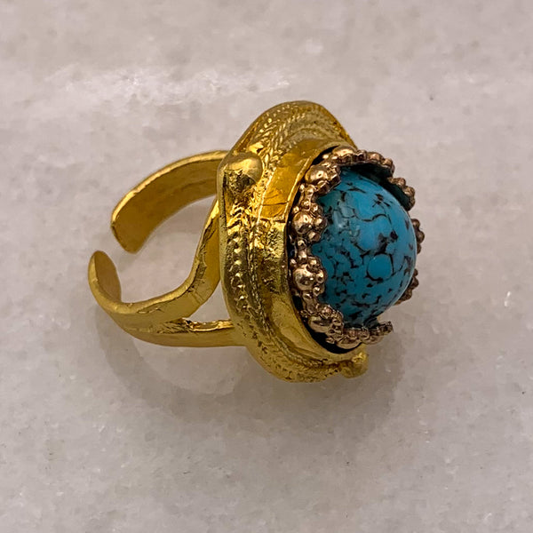 Turquoise Matrix Domed Cameo Ring | Gold Filled | Adjustable | Handmade in Australia 