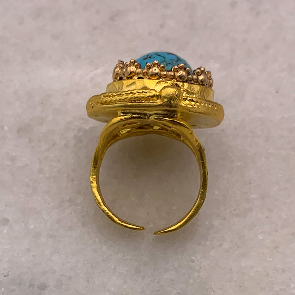 Turquoise Matrix Domed Cameo Ring | Gold Filled | Adjustable | Handmade in Australia 