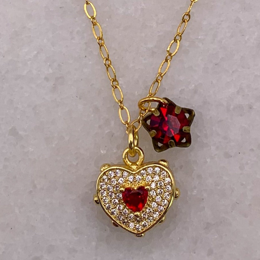 Ruby Heart Charm | Handmade in Australia | Vintage Style | Gold Filled